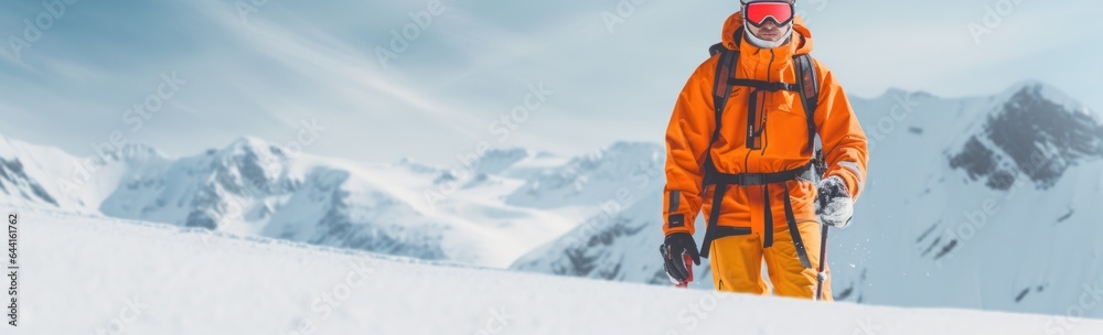 An man skiing on a snowy mountain