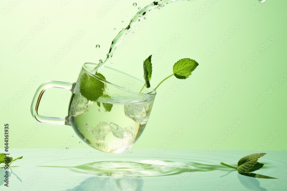 Glass of water with mint leaves