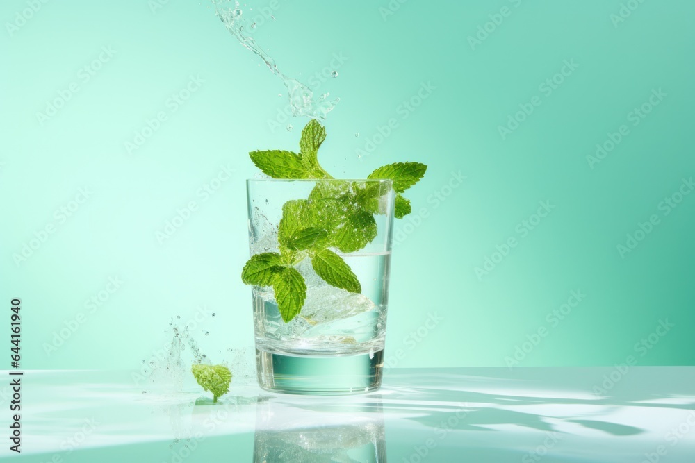 Glass of water with mint leaves