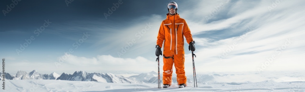 An man skiing on a snowy mountain