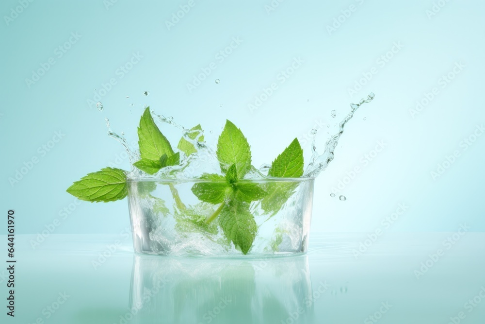 Glass of water with mint leaves