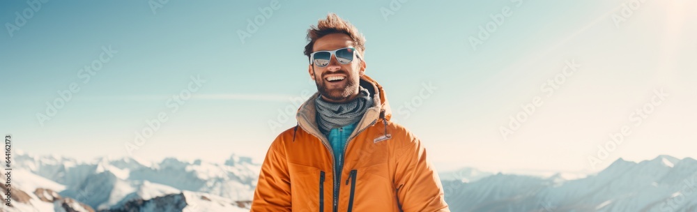 An man skiing on a snowy mountain