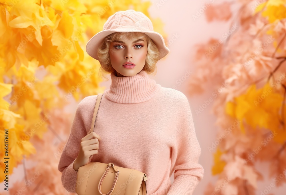 Autumn fashion background with beautiful woman