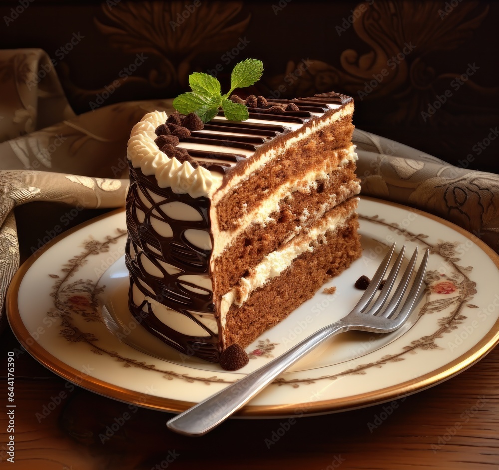 A plate with a piece of chocolate cake