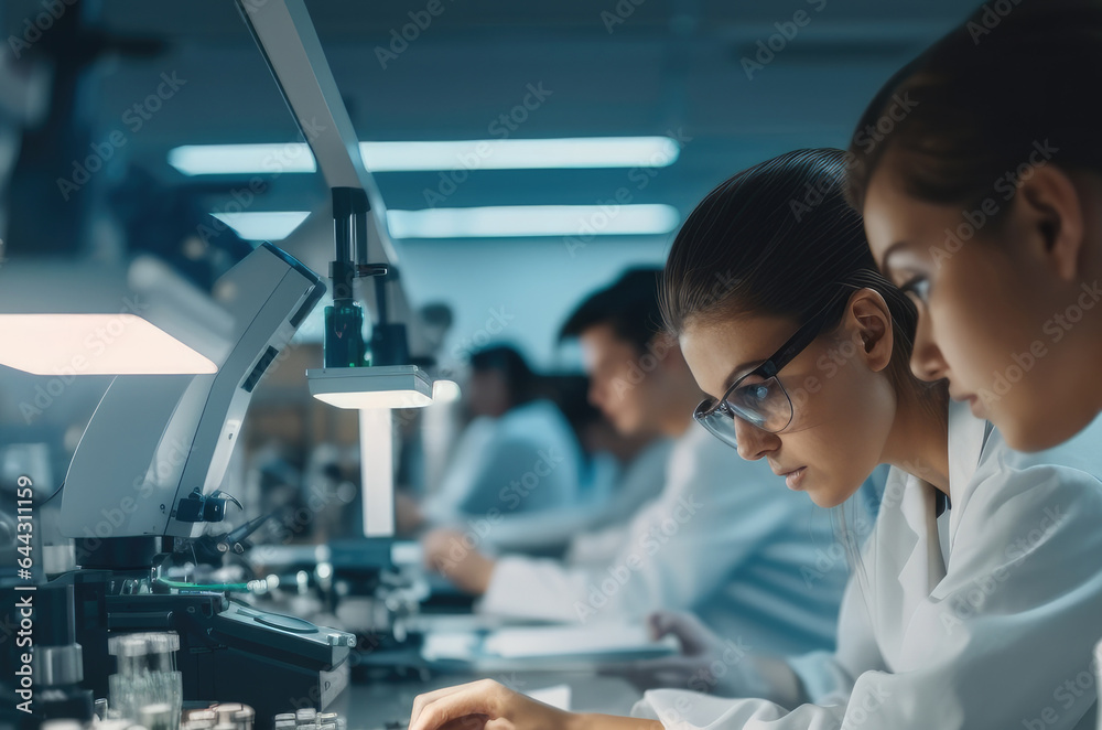 Students Working in Advanced Lab with Science Equipment, Microchip Design and Electronics Developmen