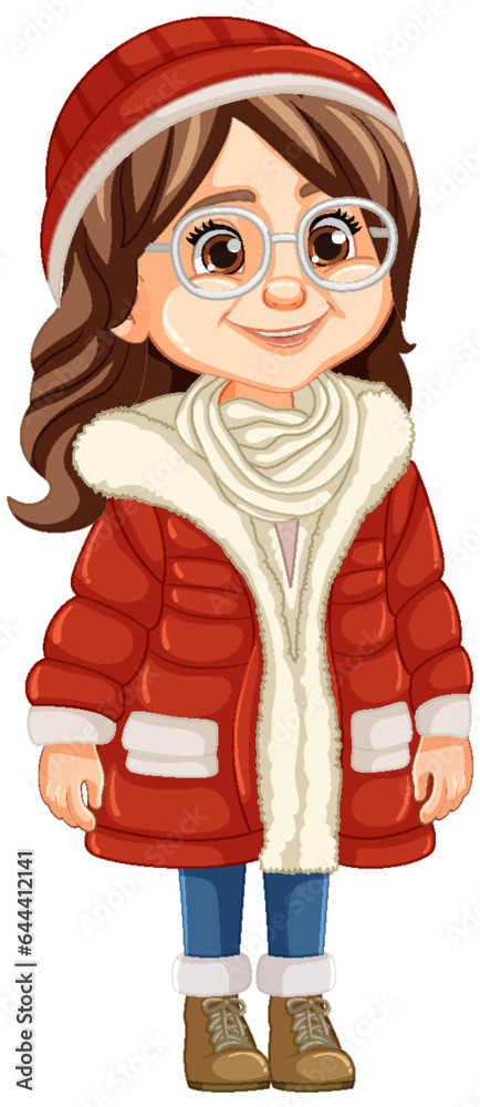 Winter Outfit: Woman in Glasses, Beanie Hat, and Parka Fur Coat