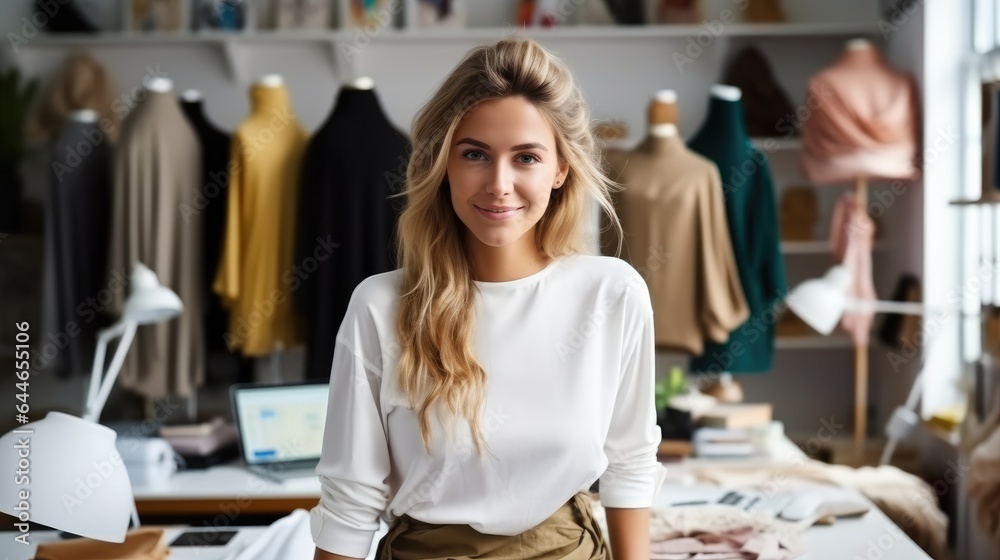 Clothing designer woman working in her small business office