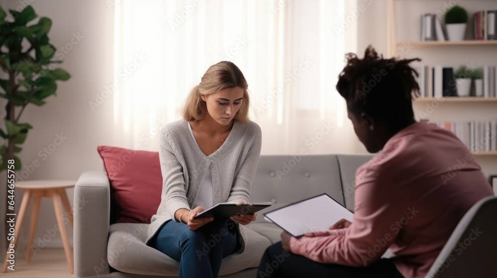 Teenage boy talks to school counselor and is feeling depressed.