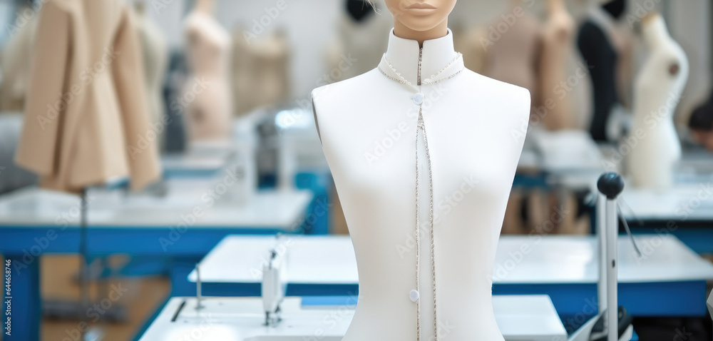 Fashion Design Studio, Tailors office, Dummy mannequin with fashion dress in the tailor shop.