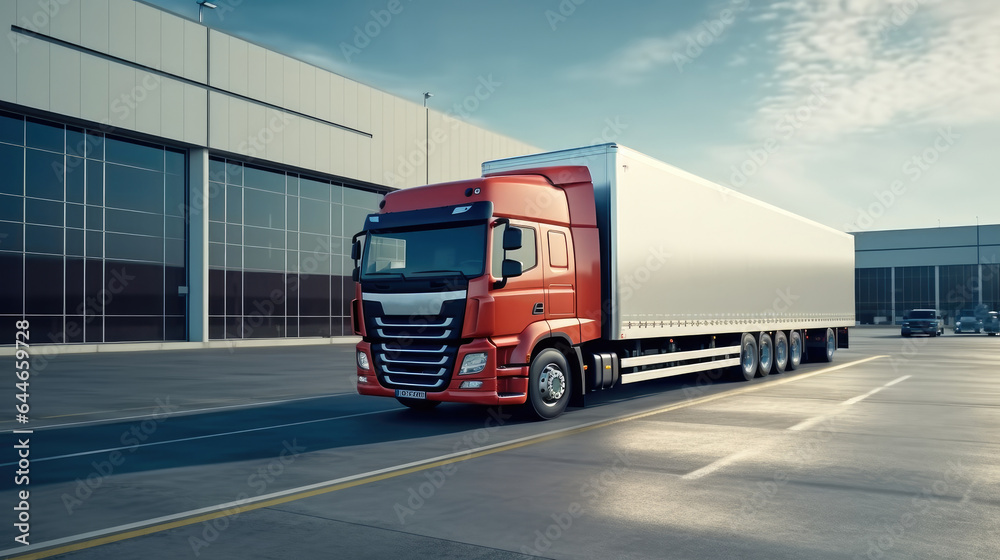 Modern loading docks, Truck in front of an industrial logistics building.