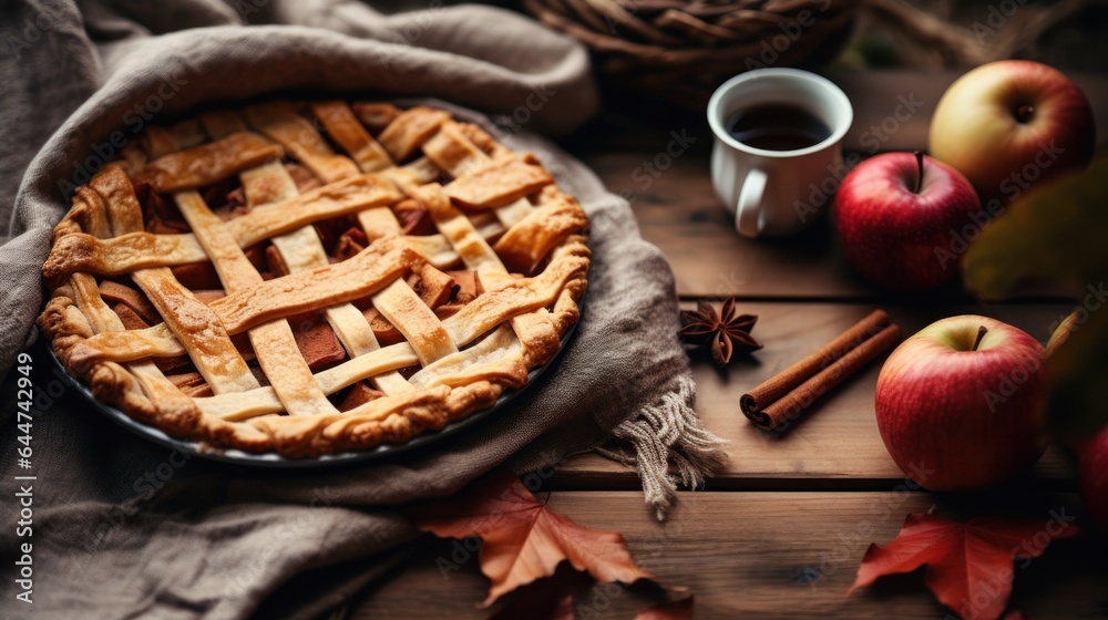 Autumn background with apple pie