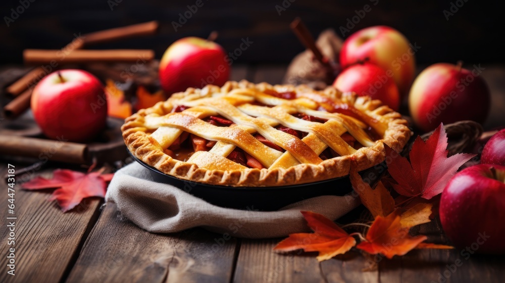 Autumn background with apple pie