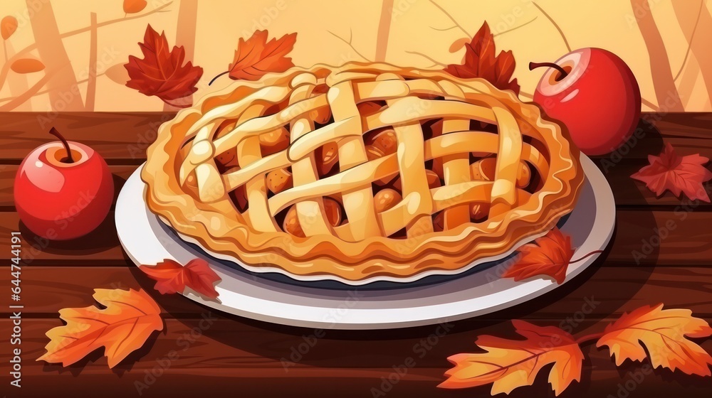 Autumn background with apple pie