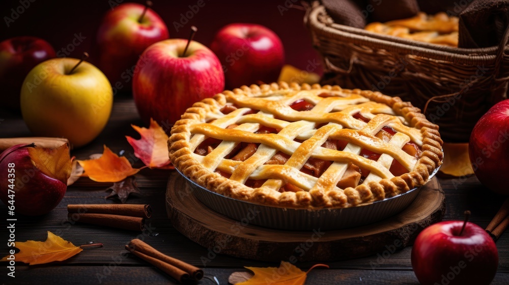 Autumn background with apple pie