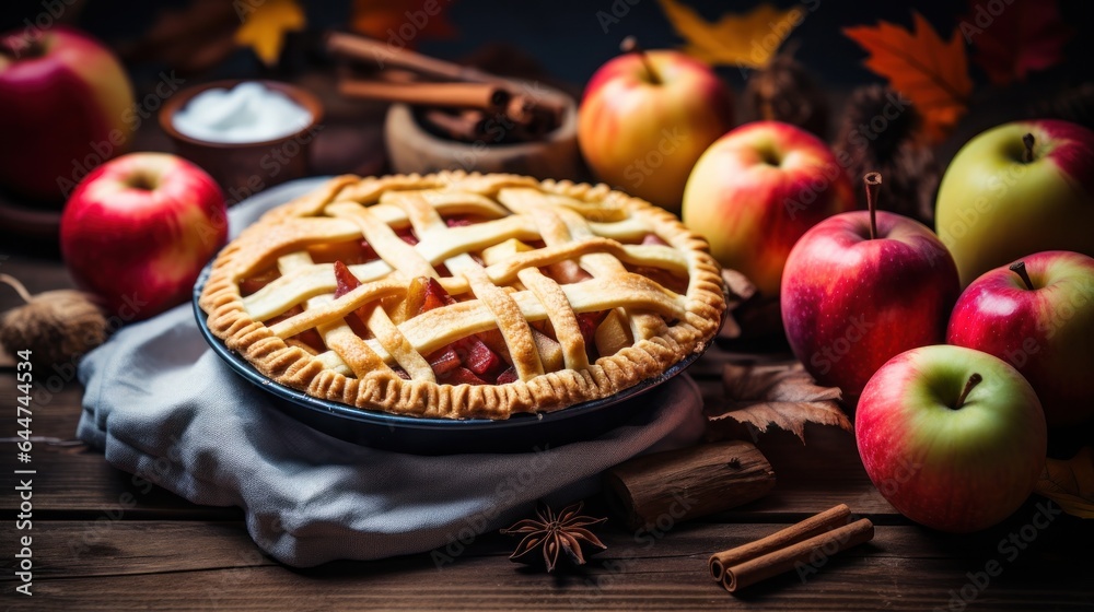 Autumn background with apple pie