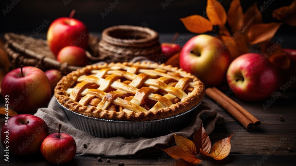 Autumn background with apple pie