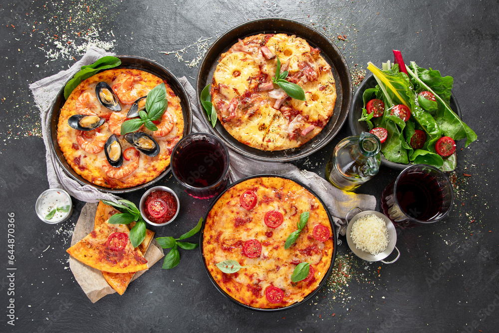 Assortment of various type of Italian pizza.