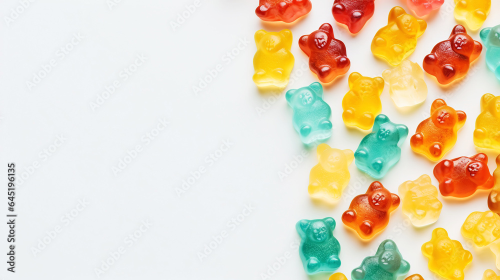 Gummy Jelly Bears Candies background. Sweet tasty backdrop. Generative AI