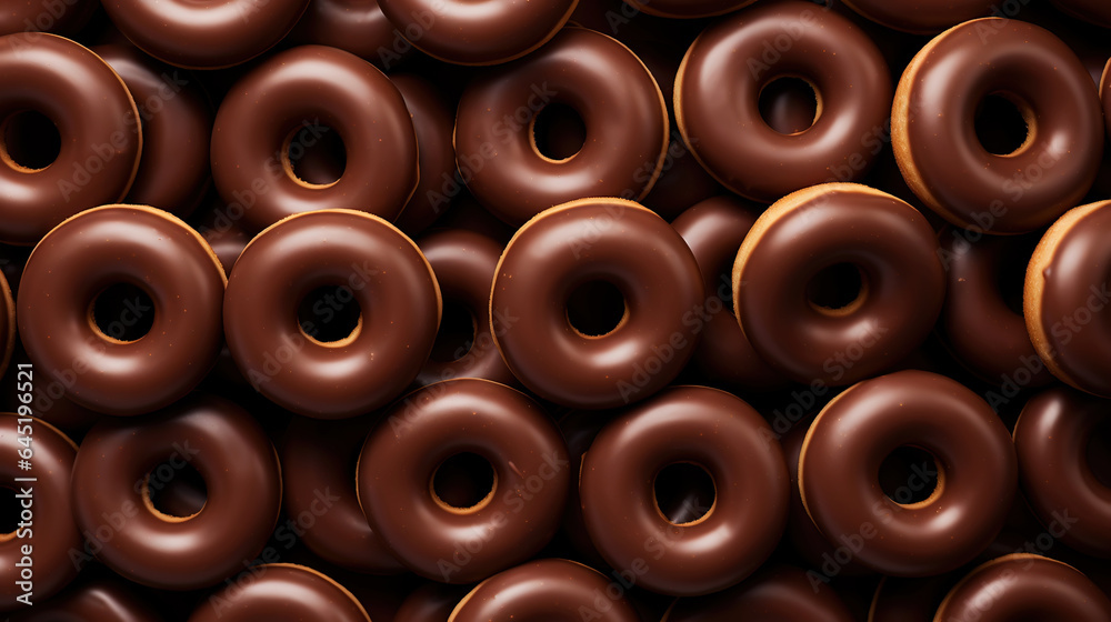 Donut with chocolate glaze background. Round american chocolate doughnuts. Generative AI