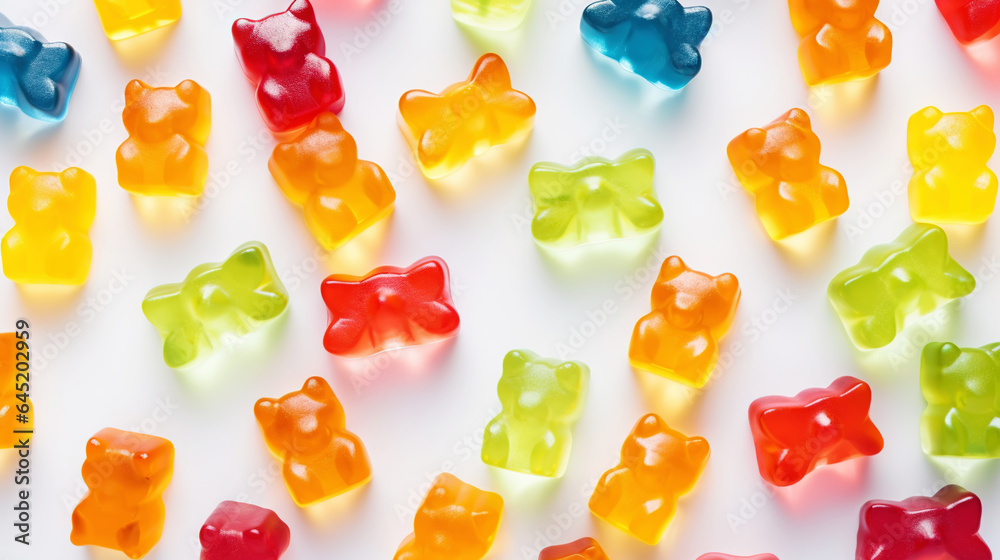 Gummy Jelly Bears Candies background. Sweet tasty backdrop. Generative AI