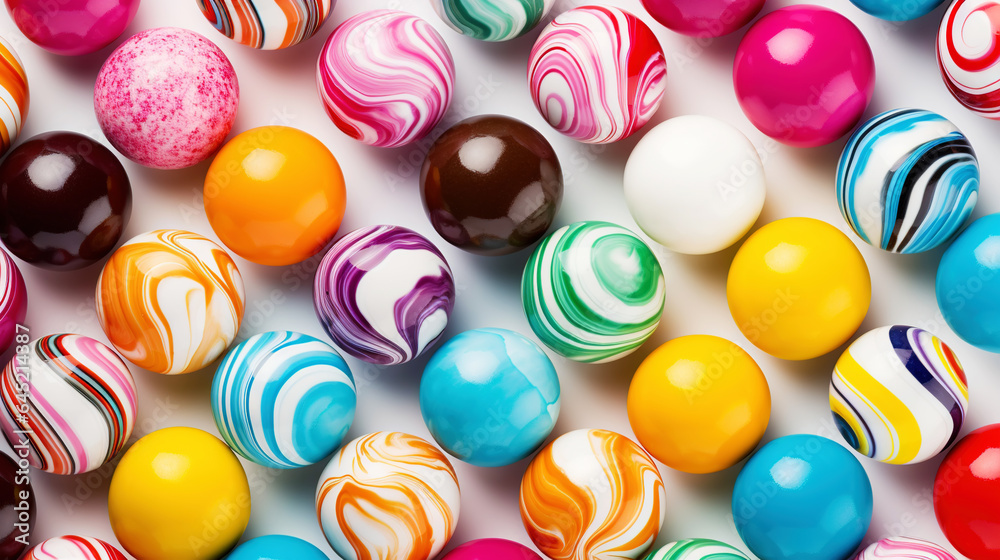 Top view on large colorful jawbreaker candies background. Gum colorful balls. Generative AI