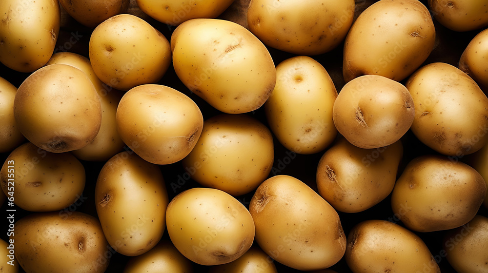 Fresh potatoes with water drops background. Vegetables backdrop. Generative AI