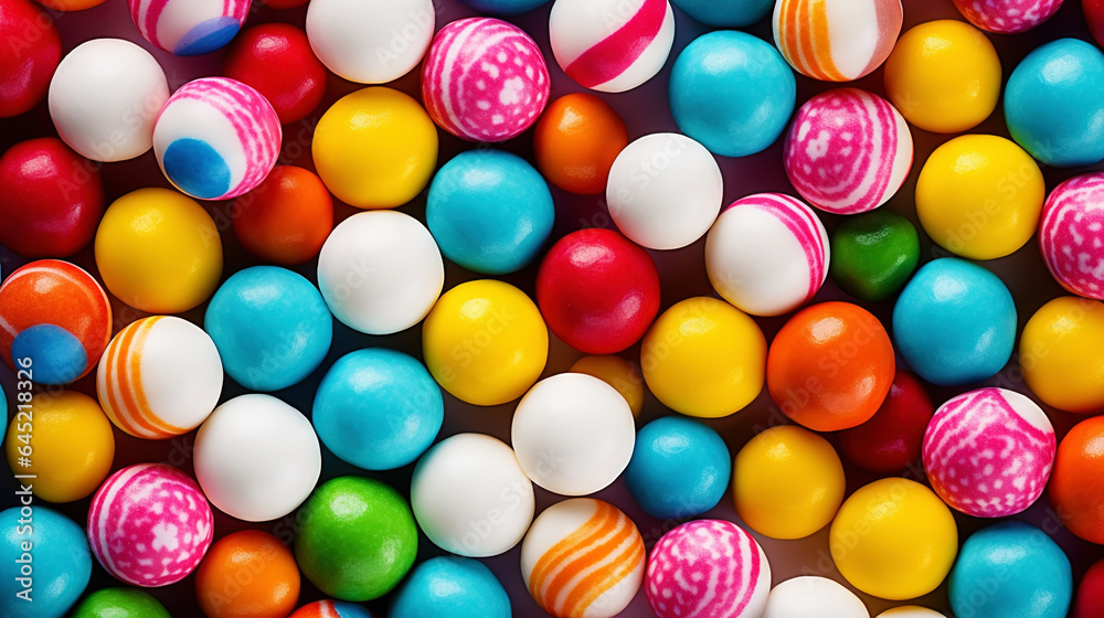 Top view on large colorful jawbreaker candies background. Gum colorful balls. Generative AI