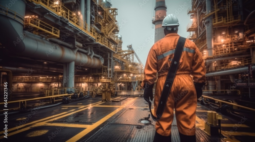 Engineer working at oil rig.