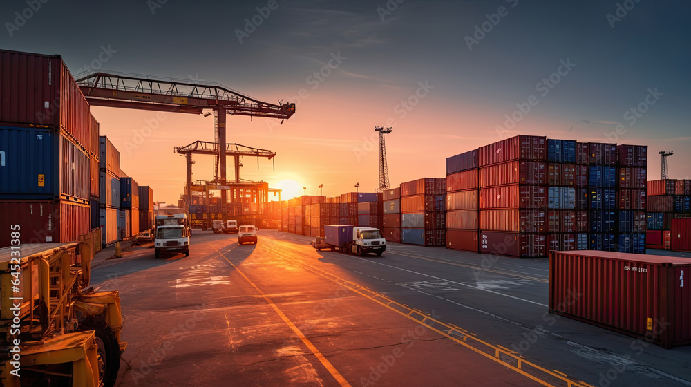 Industrial container yard for logistic import export business and forklift. Import and export indust