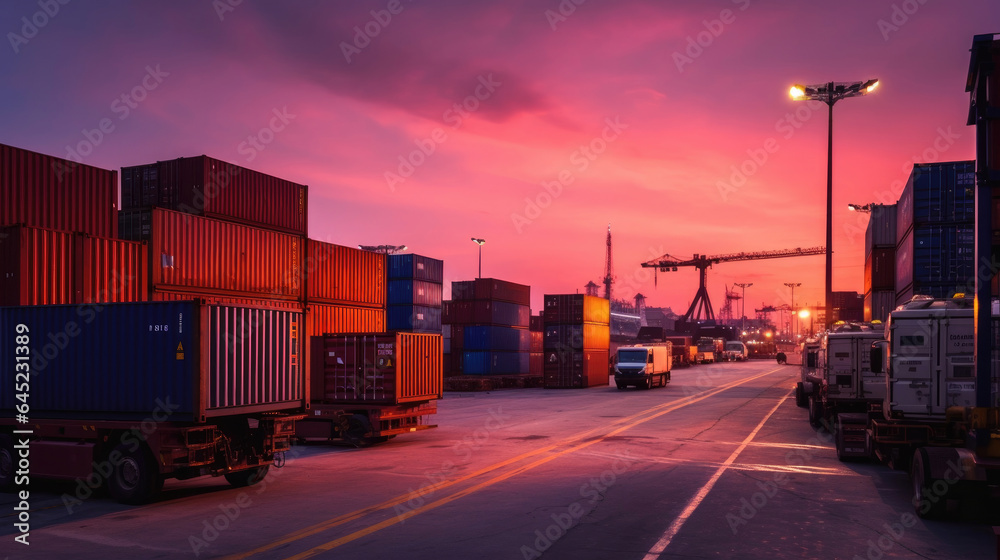 Industrial container yard for logistic import export business and forklift. Import and export indust