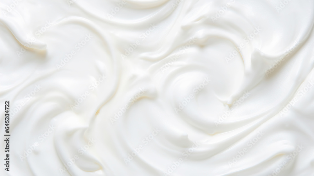 Close up of white natural creamy vanilla yogurt. Top view. Generative AI