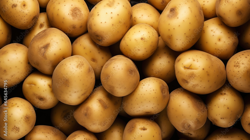 Fresh potatoes with water drops background. Vegetables backdrop. Generative AI