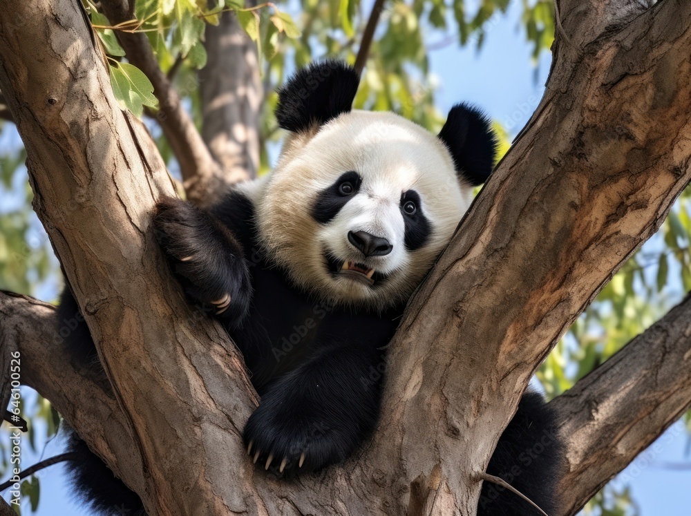 Cute panda on natural background