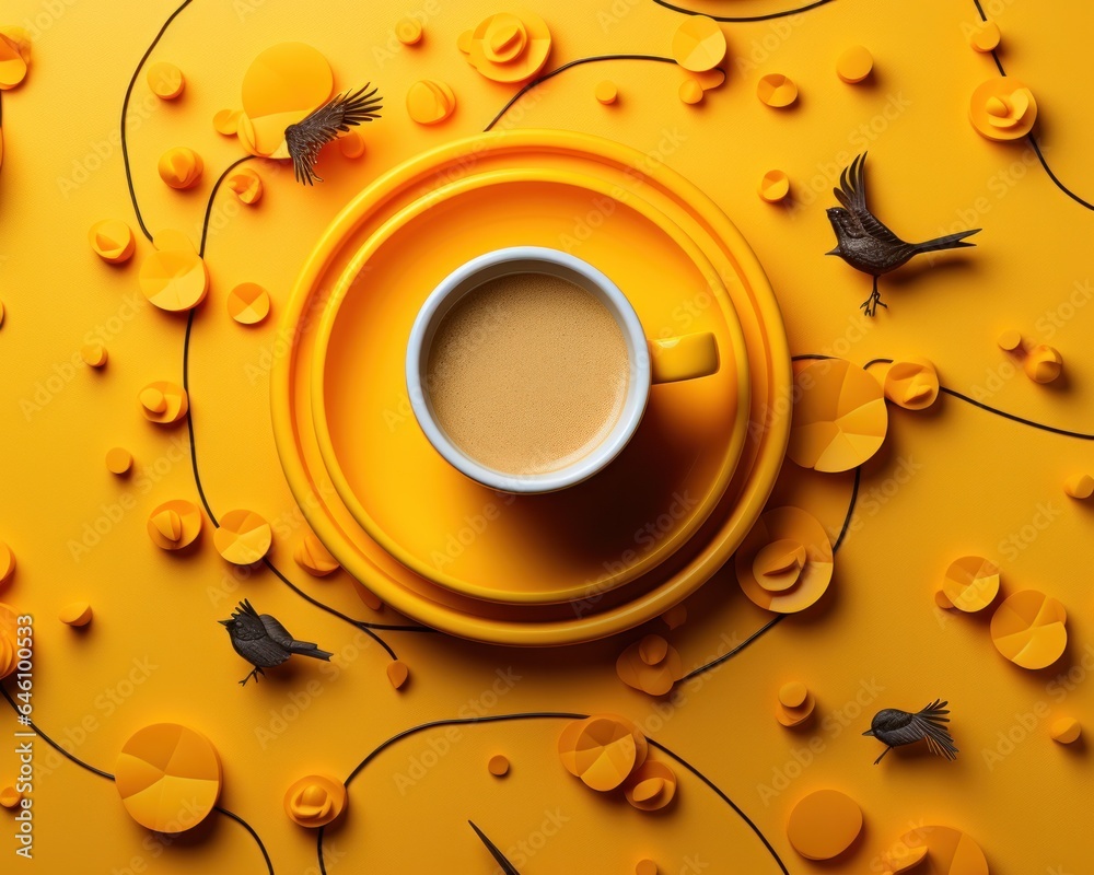 Coffee time concept in yellow colors