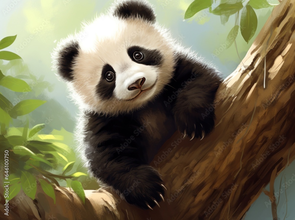 Cute panda on natural background