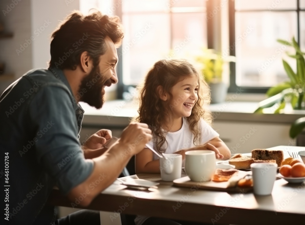 Father eating with his daughter