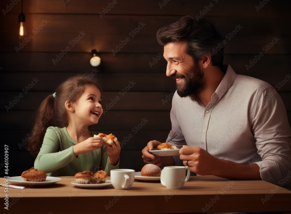 Father eating with his daughter