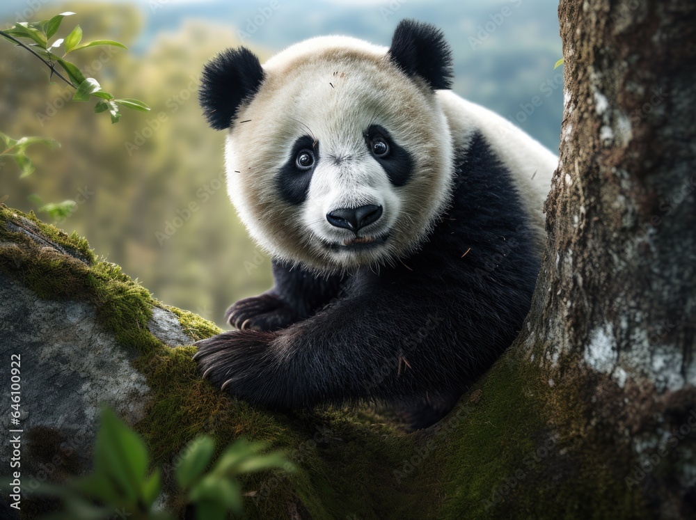 Cute panda on natural background