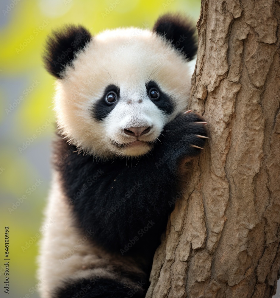 Cute panda on natural background