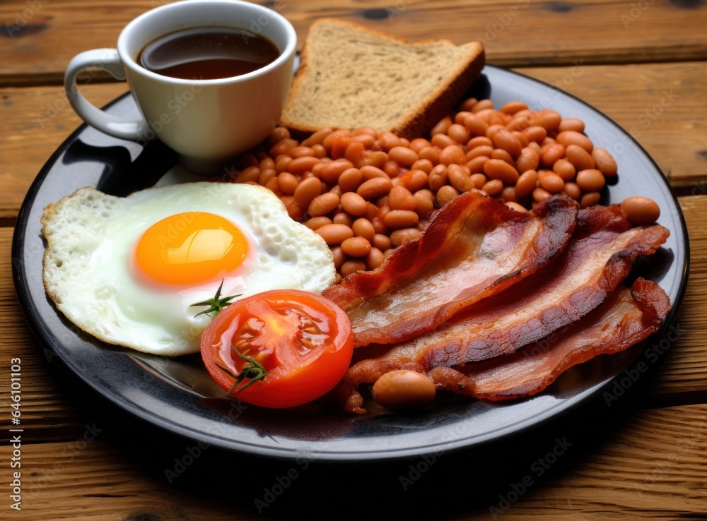 English breakfast with fried eggs and bacon