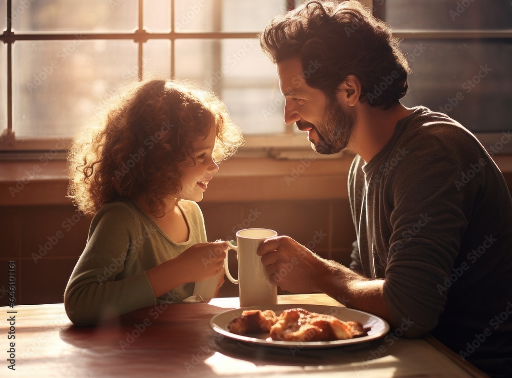 Father eating with his daughter