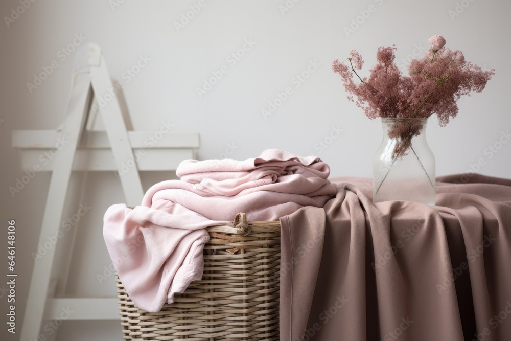 Laundry basket on top of a white table