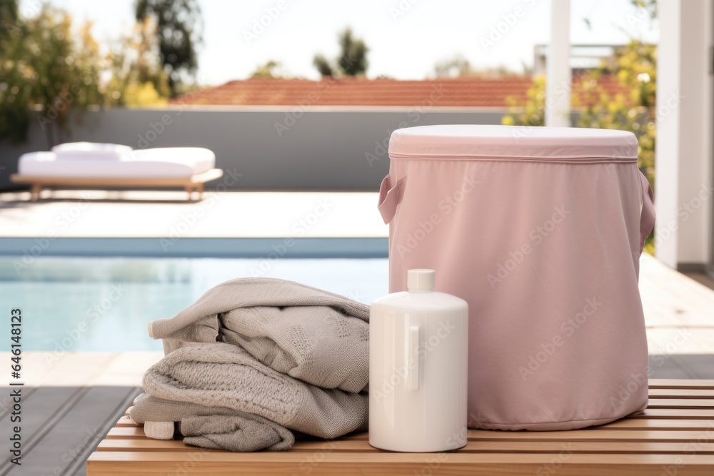 Laundry basket on top of a white table