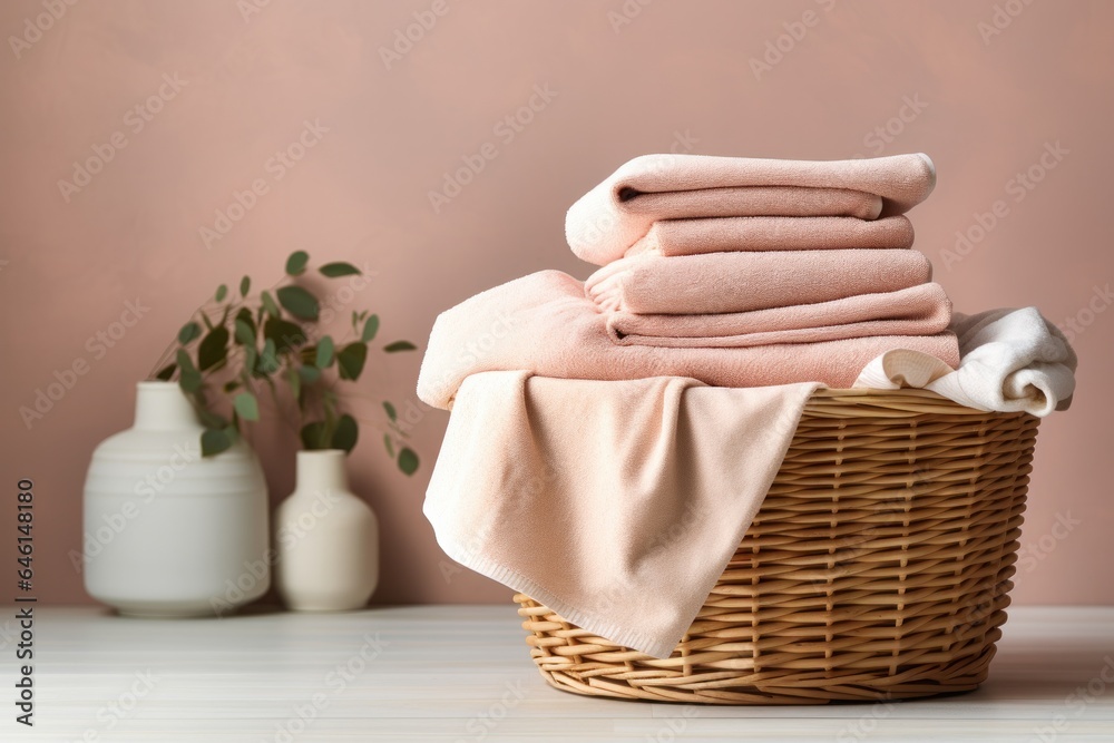 Washing machine and towels in a basket