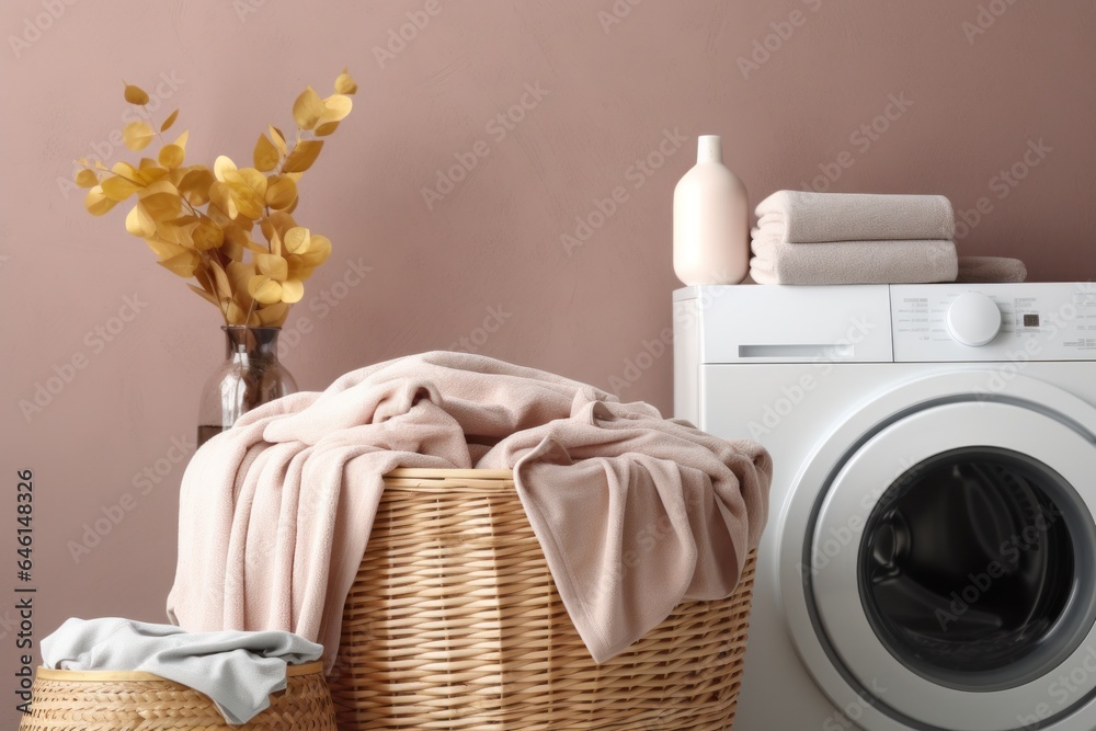 Washing machine and towels in a basket