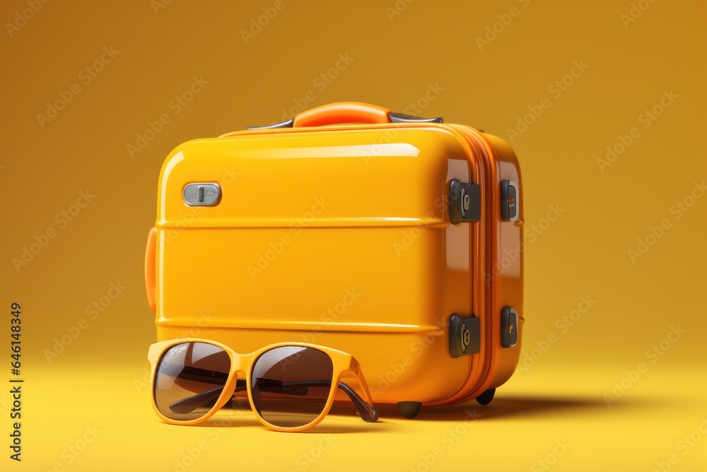 Yellow suitcase and a hat