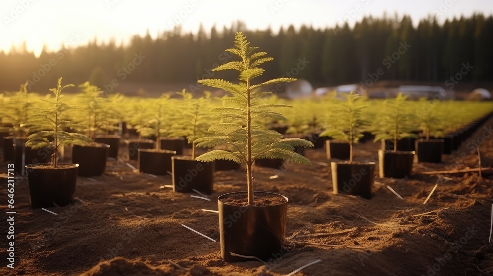 Plant nursery with drip irrigation, Growing new trees.