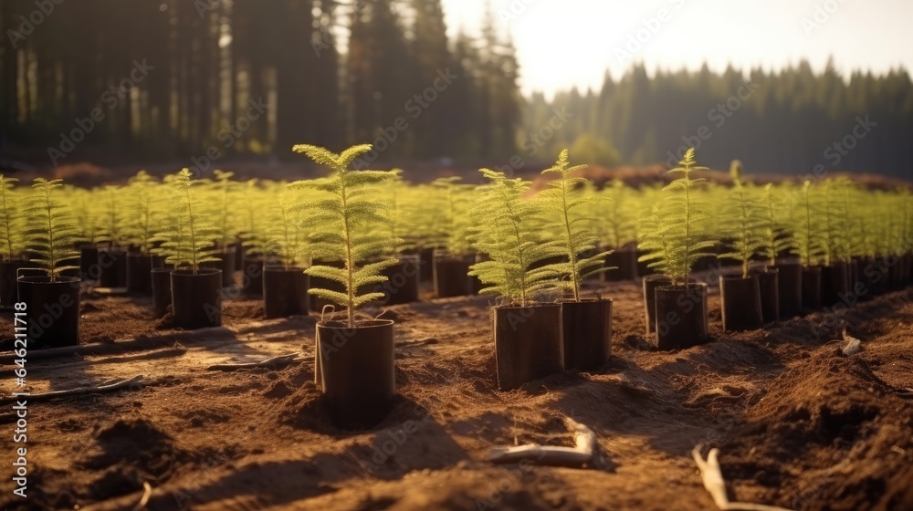 Plant nursery with drip irrigation, Growing new trees.