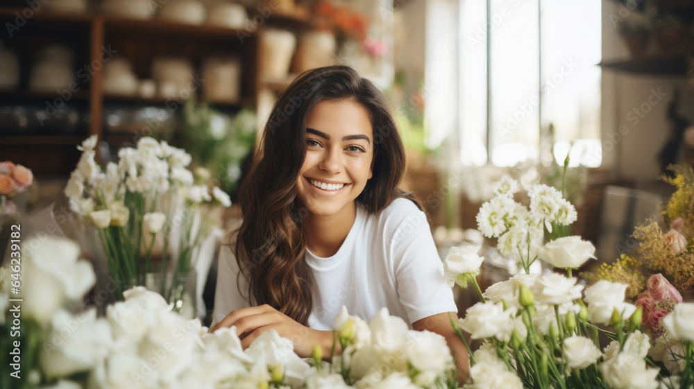 Florist working at her flower shop