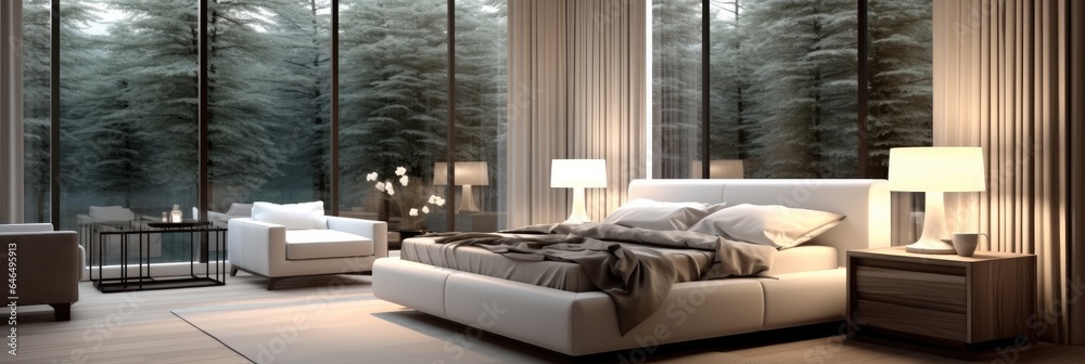 Beautiful luxury bedroom in modern house.